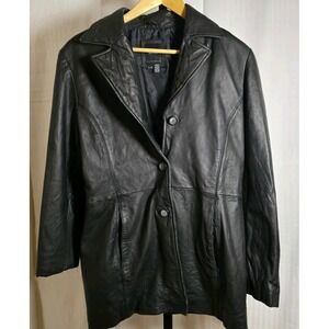 JLC New York Outerwear Women's Size L Black Leather Jacket 3‎ Button Lined